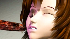 Grey little 3D goblins with long tongues get into all the holes of a young girl