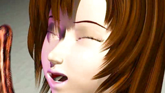 Grey little 3D goblins with long tongues get into all the holes of a young girl