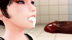 Teen girl get big black cock in small mouth in Interracial 3D