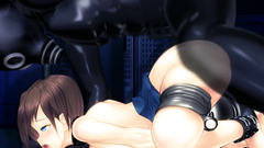 A man in a gas mask and latex fucks teen hard in doggy style pose