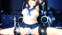 Cute brunette filled with cum so much that she started to flow from her mouth and pussy