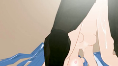 Skinny babe in sexy stockings with shaved pussy