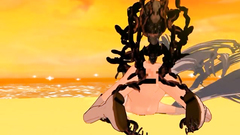 Black hentai monster fucks cute babe on the beach