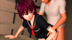 The girl in sexual school uniform gets fucked in doggy style pose from old man