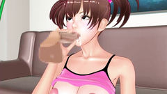 Sexy dark-hair girl in stockings sucks 3d cock