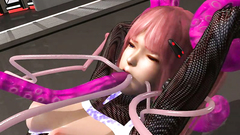 Gorgeous red-haired girl in a sexual dress gets wild sax of dirty tentacles