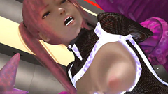 Gorgeous red-haired girl in a sexual dress gets wild sax of dirty tentacles