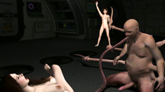The two 3D monsters fighting each other because they want to fuck a girl