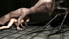 The two 3D monsters fighting each other because they want to fuck a girl