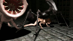 The two 3D monsters fighting each other because they want to fuck a girl