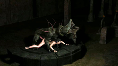 3D Alien huge beast with a long tongue penetrated into the wet pussy girls