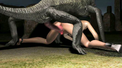 Chunky 3D monster crocodile fucked in pussy black-haired beauty