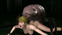 Two 3D larvae monster fucks impotent brunette girl