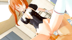 Horny redhead 3d housewife in sexy lingerie and white stockings makes perfect blowjob