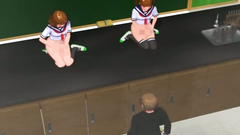 Young naughty boy brought dildo to school and gave it two Schoolgirls for lesbian sex