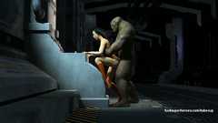 Hungry muscular 3D Orc fucks Wonderwoman in her mouth and pussy