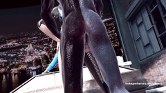 Catwoman and her blonde girlfriend getting fucked with black demon