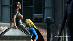 Black Cat with huge strapon dildo extreme bangs blonde Supergirl