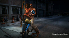 Supergirl licking Spiderwoman pussy while her pussy fucked by Spiderman