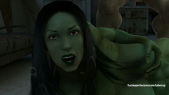 The Rockman is lickng pussy of Hulk-woman and fucks her tight ass