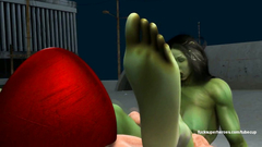 The Rockman is lickng pussy of Hulk-woman and fucks her tight ass