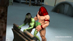 The Rockman is lickng pussy of Hulk-woman and fucks her tight ass