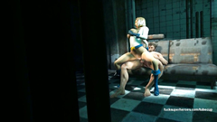 Busty blonde sucks X-Man Wolverine Logan dick