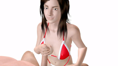 Cute teen in sexy red bikini and stockings gets sex from kinky dude