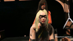 Spidergirl with strapon cock fucks cute Marvel girl