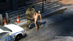 Blonde girl sucks huge cock of cartoon Hulk
