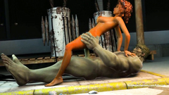 Muscular Hulk pushed his big cock in tight pussy of skinny redhead girl