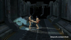 Batman and chunky naked man fucking Harley Quinn in her pussy and mouth