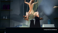 Wound 3D Girl in webs Spiderman began to penetrate her pussy with his long tongue