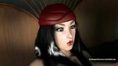 Two girls pirates in sexy stockings rub against each other with their pussy's