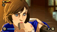 Sexy brunette Bioshok girl in black stocking sucks huge dick