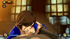 Sexy brunette Bioshok girl in black stocking sucks huge dick