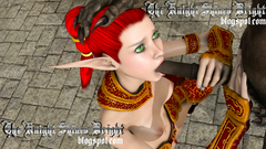 Sweetie Elf babe sucks extra long 3d dick