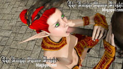 Sweetie Elf babe sucks extra long 3d dick