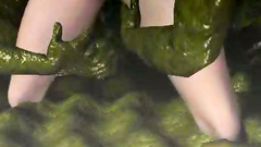 Green creatures of the swamp pushed his dirty fingers into pussy of lonely woman