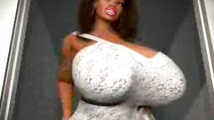 Chocolate girl with pink lips in a posh dress