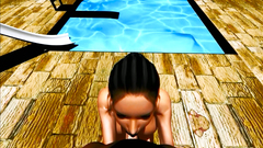 3D POV with amazing skinny brunette girl by the pool
