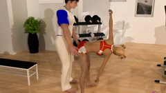 Sports girl and her trainer fuck in the gym