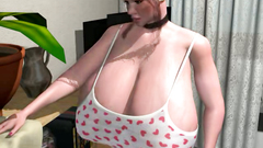 Horny busty 3D chick in tight jeans shorts