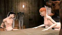 Man bound and his young girlfriend fucked in ass