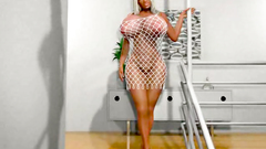 Busty blonde in sexy white fishnet shows her amazing big ass