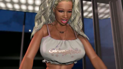 Young blonde slut with huge 3D boobs in white bikini