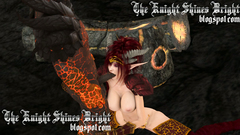 Horned red hair elf sucks cock of fire golem