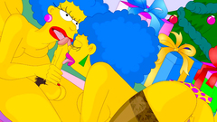 Selma and Patty Bouvier in threesome anal with Homer Simpson