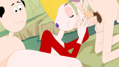 Kinky skinny blonde fucks with two nasty dudes in anal and mouth holes