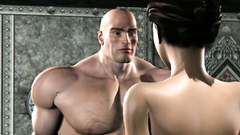 Muscular 3d male fucks mouth of a cute girl in hardcore way